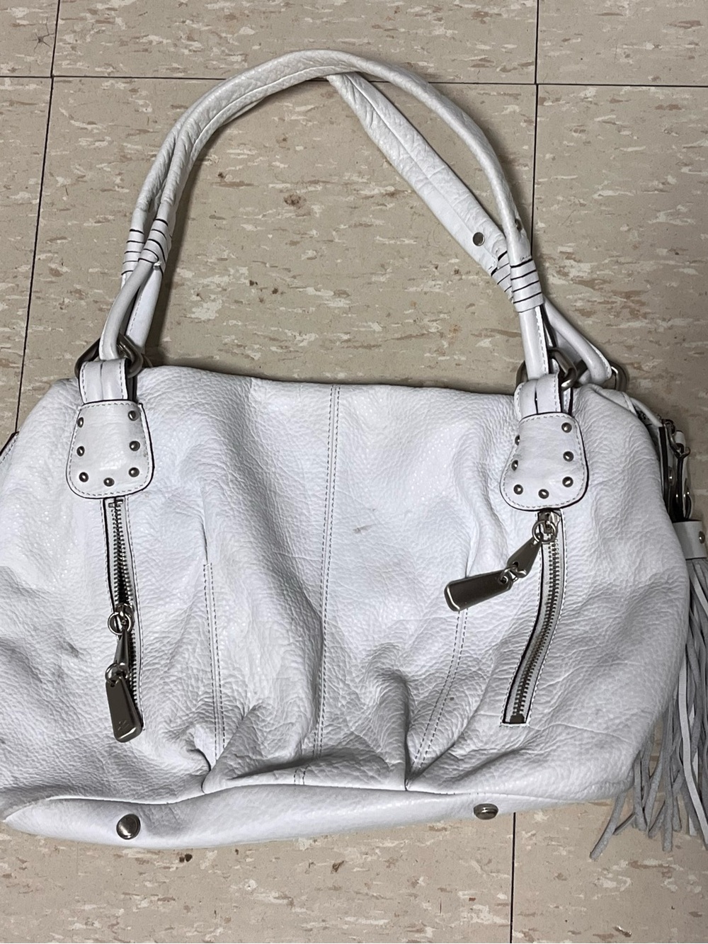 Vintage Women’s Y2K b Makowsky White Leather Bag Purse Leopard Inside